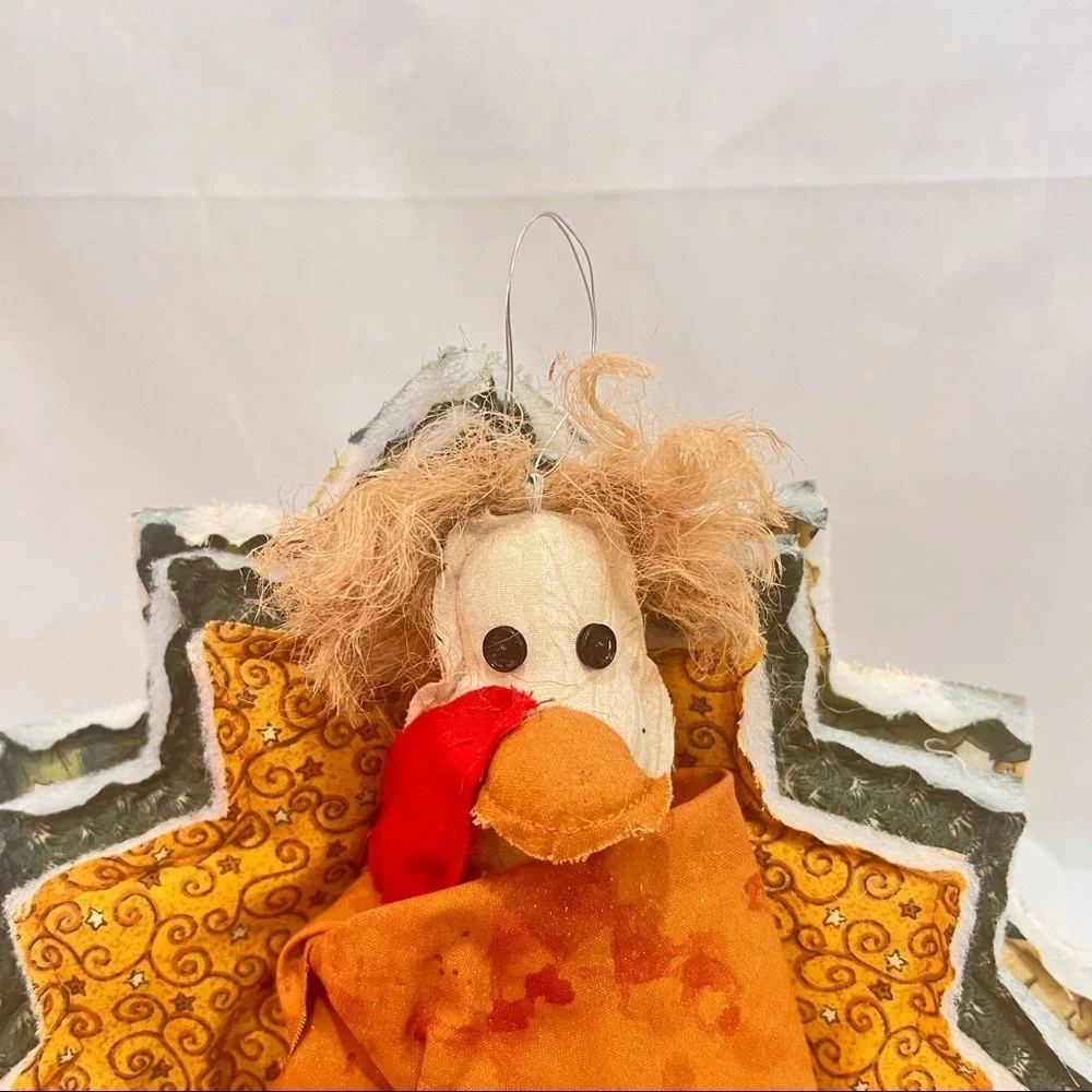 Turkey Shelf Sitter Wall Hang Plush Dolls Fabric THANKSGIVING Decor Pilgrim VTG